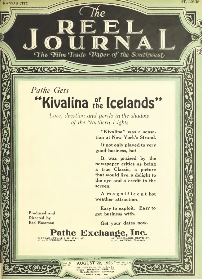 REEL JOURNAL magazine side cover 22 August 1925