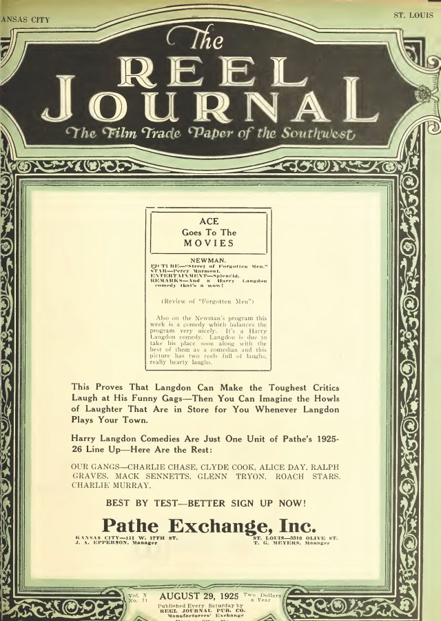 REEL JOURNAL magazine side cover 29 August 1925