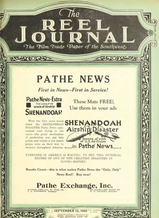 REEL JOURNAL magazine side cover 12 September 1925