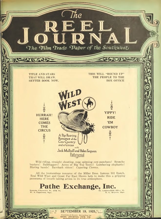 REEL JOURNAL magazine side cover 19 September 1925