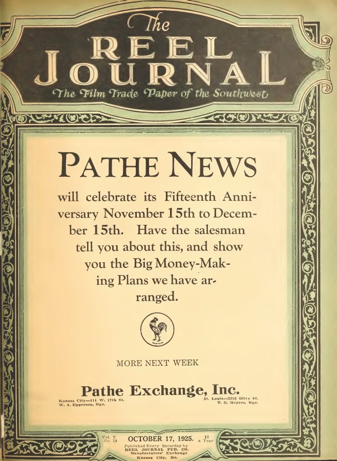 REEL JOURNAL magazine side cover 17 October 1925