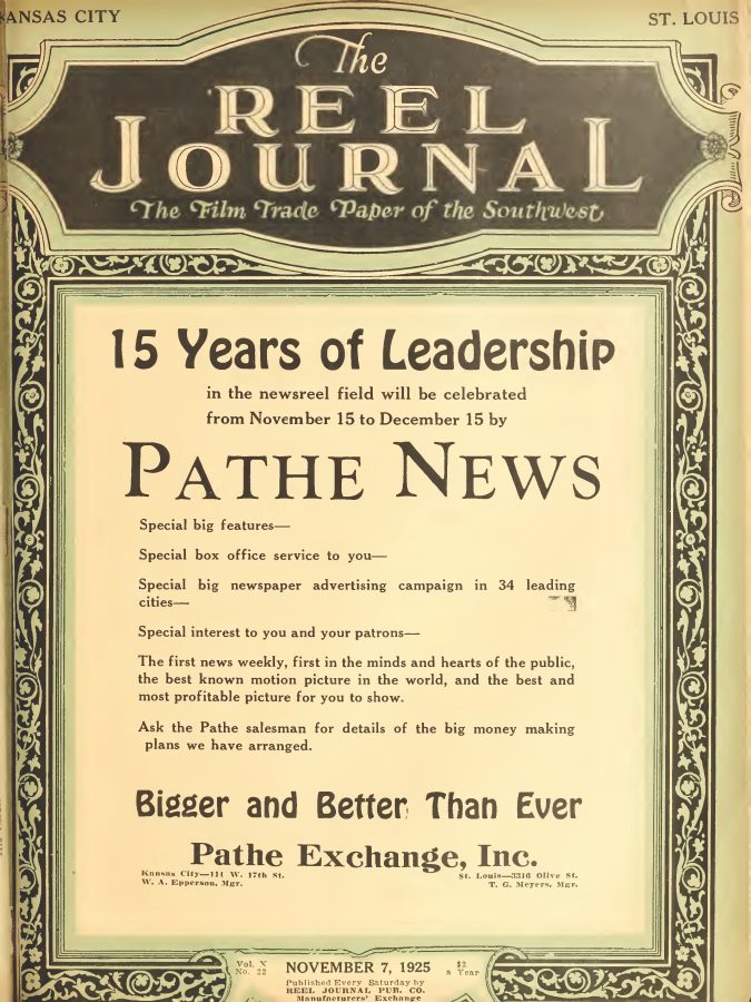 REEL JOURNAL magazine side cover 7 November 1925