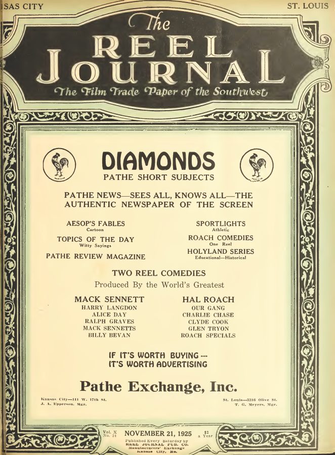 REEL JOURNAL magazine side cover 21 November 1925