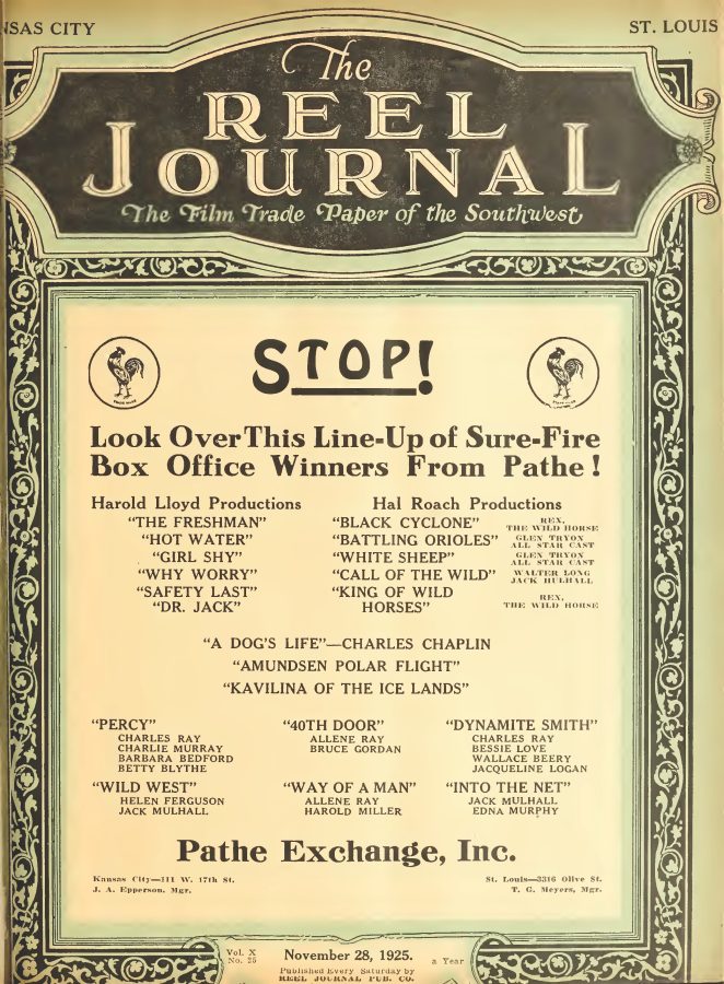 REEL JOURNAL magazine side cover 28 November 1925