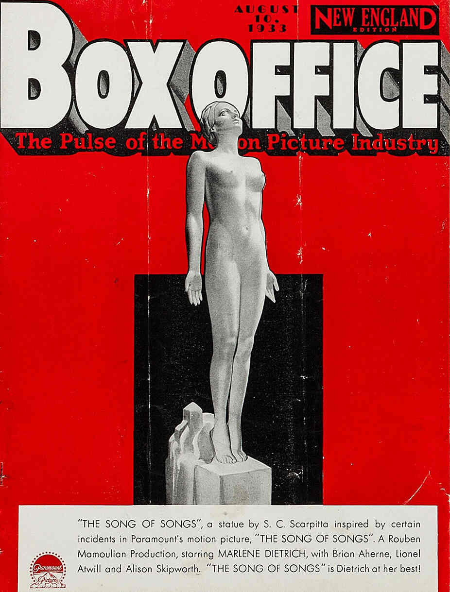 BOXOFFICE magazine side cover 10 August 1933