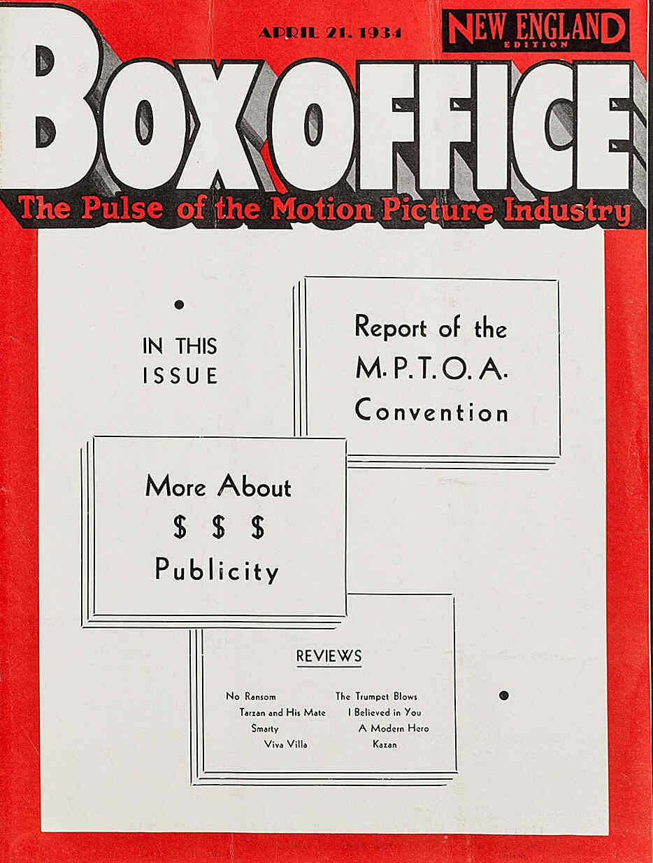 BOXOFFICE magazine side cover 21 April 1934