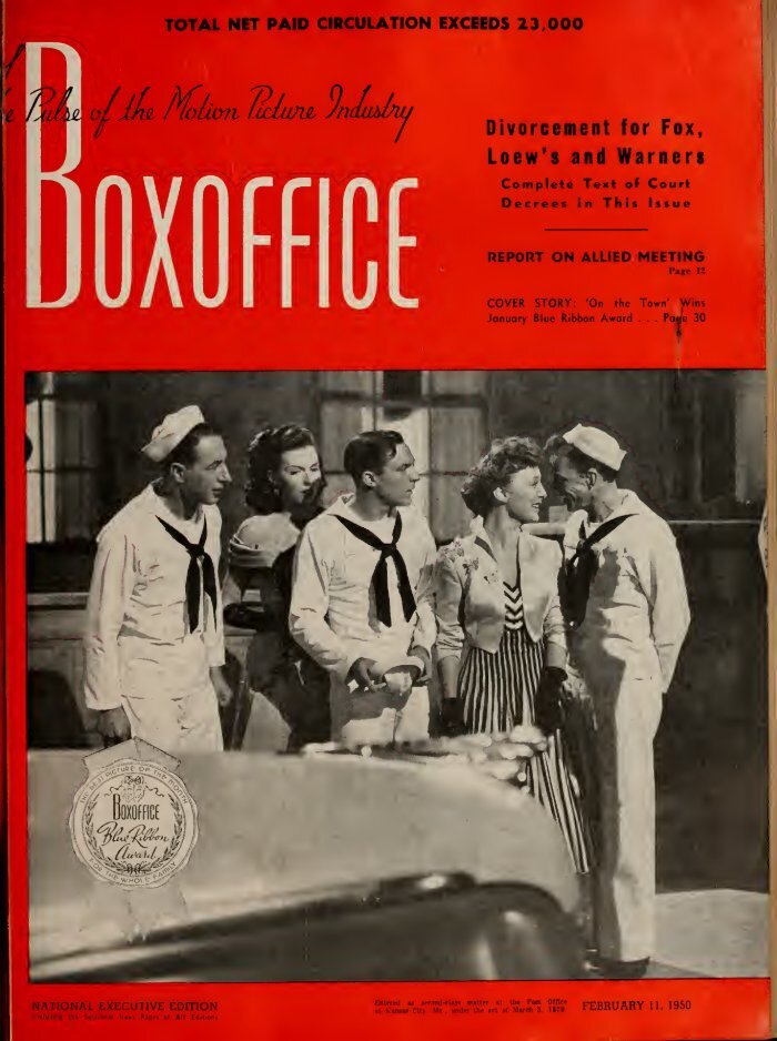 BOXOFFICE magazine side cover 11 February 1950