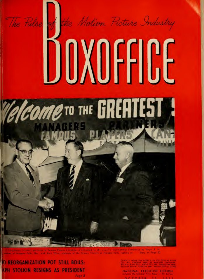 BOXOFFICE magazine side cover 25 October 1952