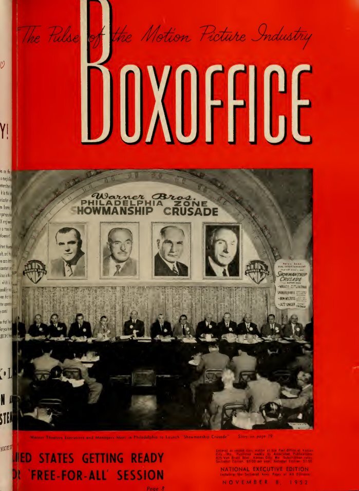 BOXOFFICE magazine side cover 8 November 1952