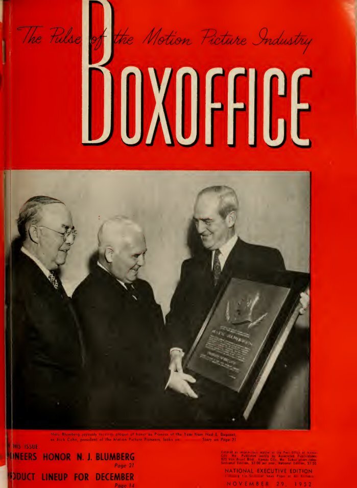 BOXOFFICE magazine side cover 29 November 1952