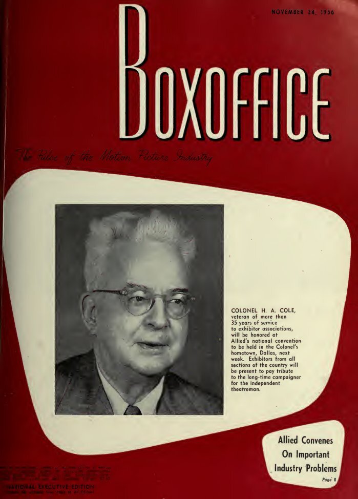 BOXOFFICE magazine side cover 24 November 1956