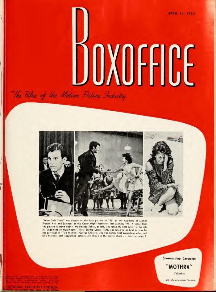 BOXOFFICE magazine side cover 16 April 1962