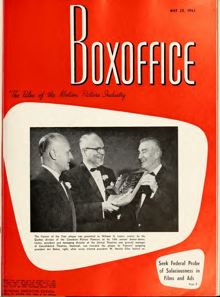 BOXOFFICE magazine side cover 28 May 1962