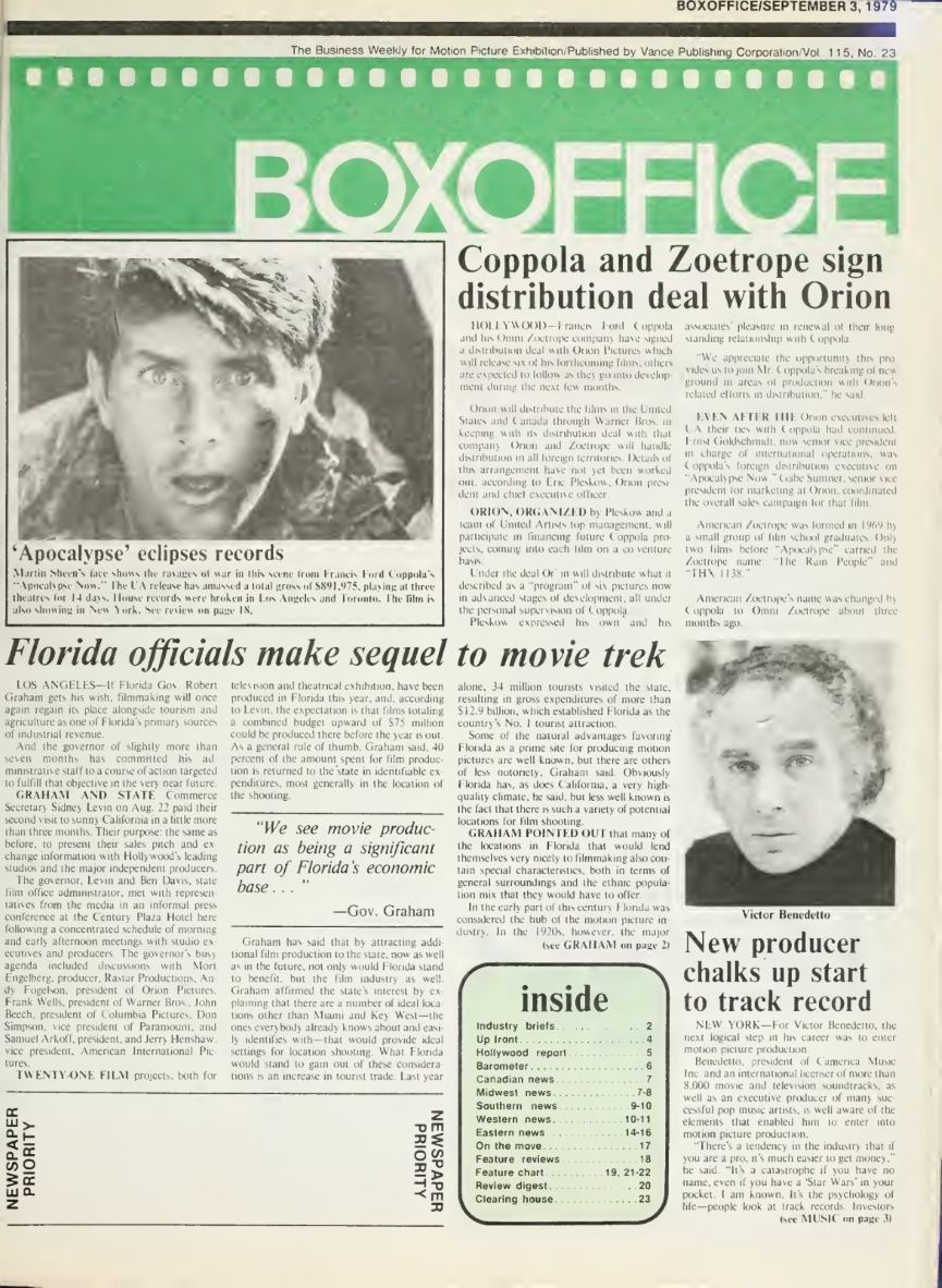 BOXOFFICE magazine side cover 3 September 1979