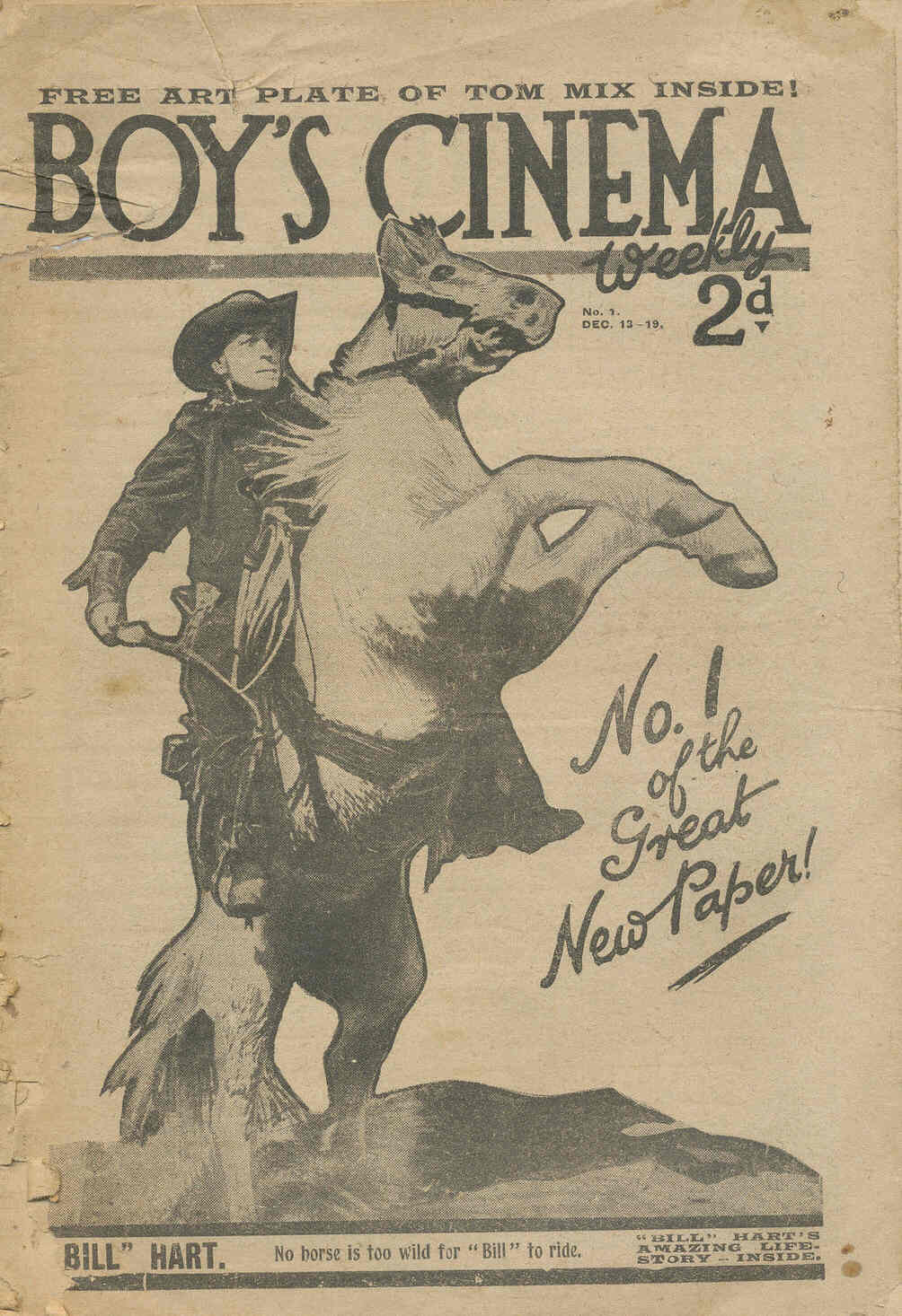 BOYS CINEMA magazine side cover Issue 1 13 December 1919