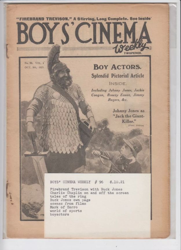 BOYS CINEMA magazine side cover Issue 96 8 October 1921