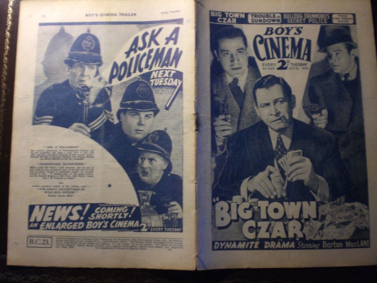 BOYS CINEMA magazine side cover Issue 1023 22 July 1939