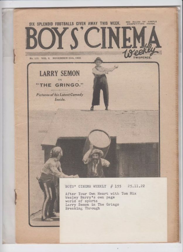BOYS CINEMA magazine side cover Issue 155 25 November 1922