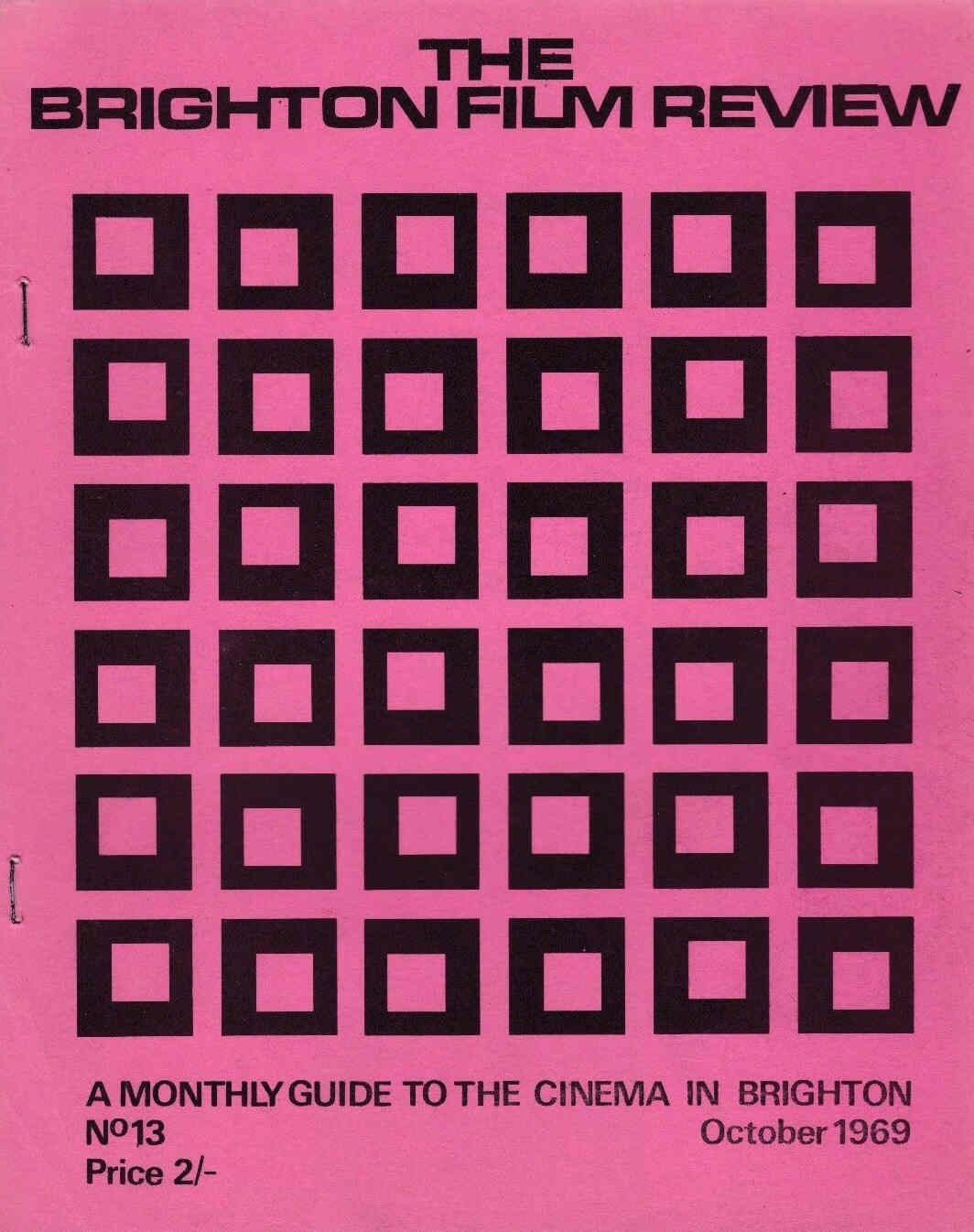 BRIGHTON FILM REVIEW magazine side cover Issue 13 October 1969