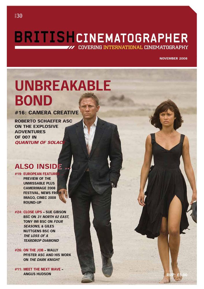 BRITISH CINEMATOGRAPHER magazine side cover Issue 30 November/December 2008