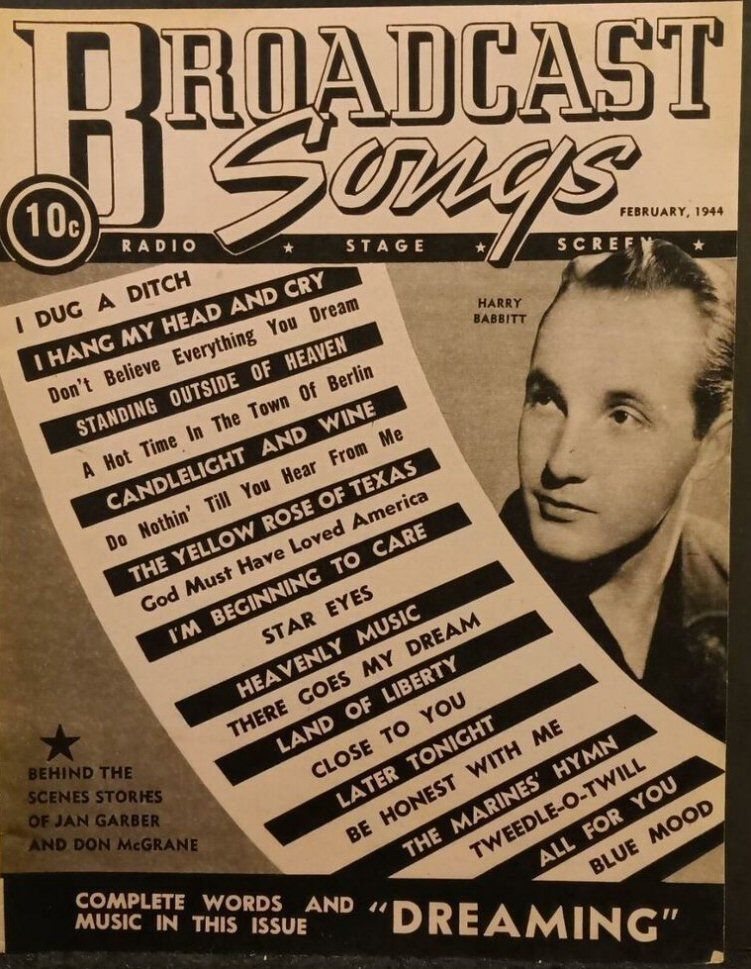 BROADCAST SONGS magazine side cover  February 1944