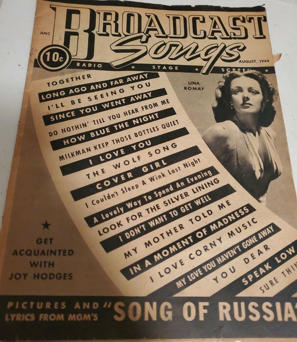 BROADCAST SONGS magazine side cover  August 1944