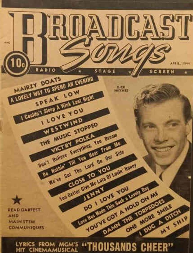 BROADCAST SONGS magazine side cover  April 1944