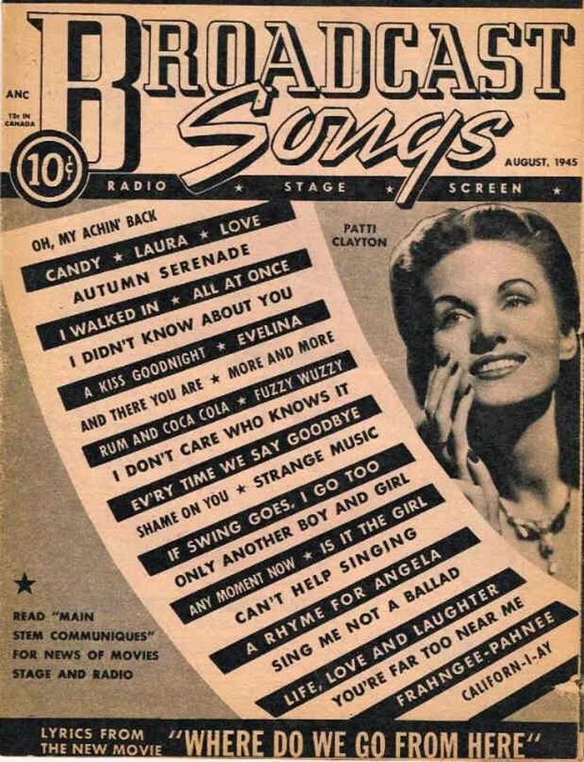 BROADCAST SONGS magazine side cover  August 1945