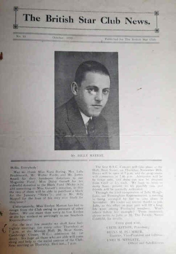 BRITISH STAR CLUB NEWS magazine side cover Issue 11  October 1930