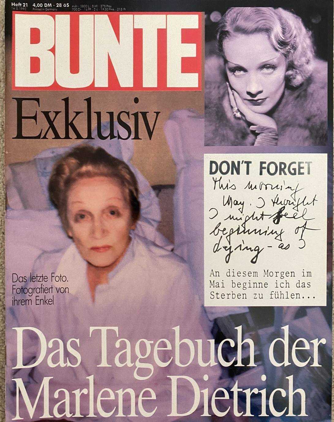 BUNTE ILLUSTRIERTE magazine cover Issue 21 14 May 1992