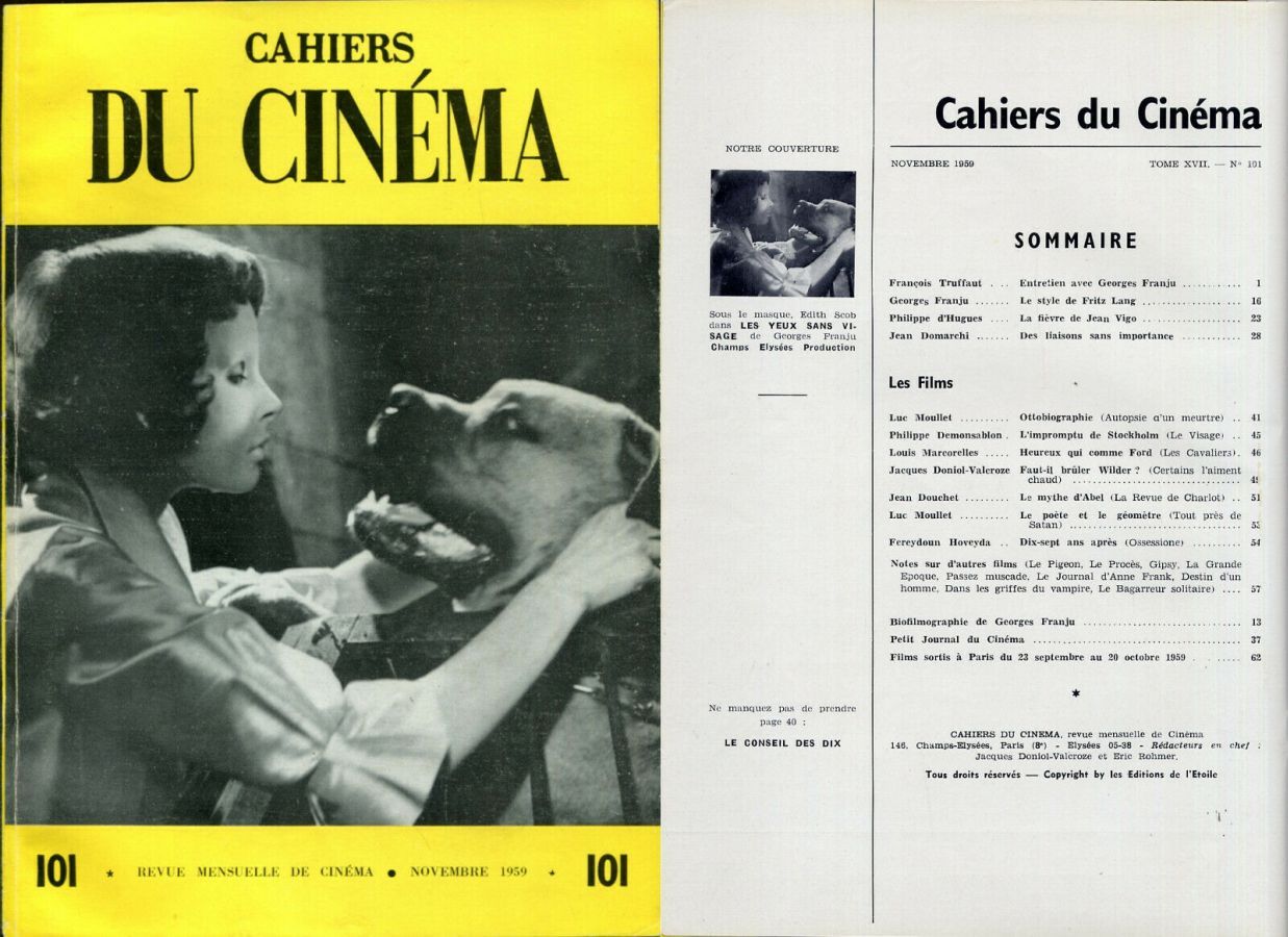 CAHIERS DU CINEMA magazine side cover Issue 101 November 1959