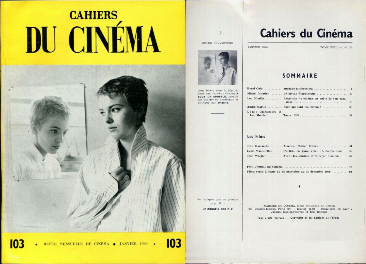 CAHIERS DU CINEMA magazine side cover Issue 103 January 1960