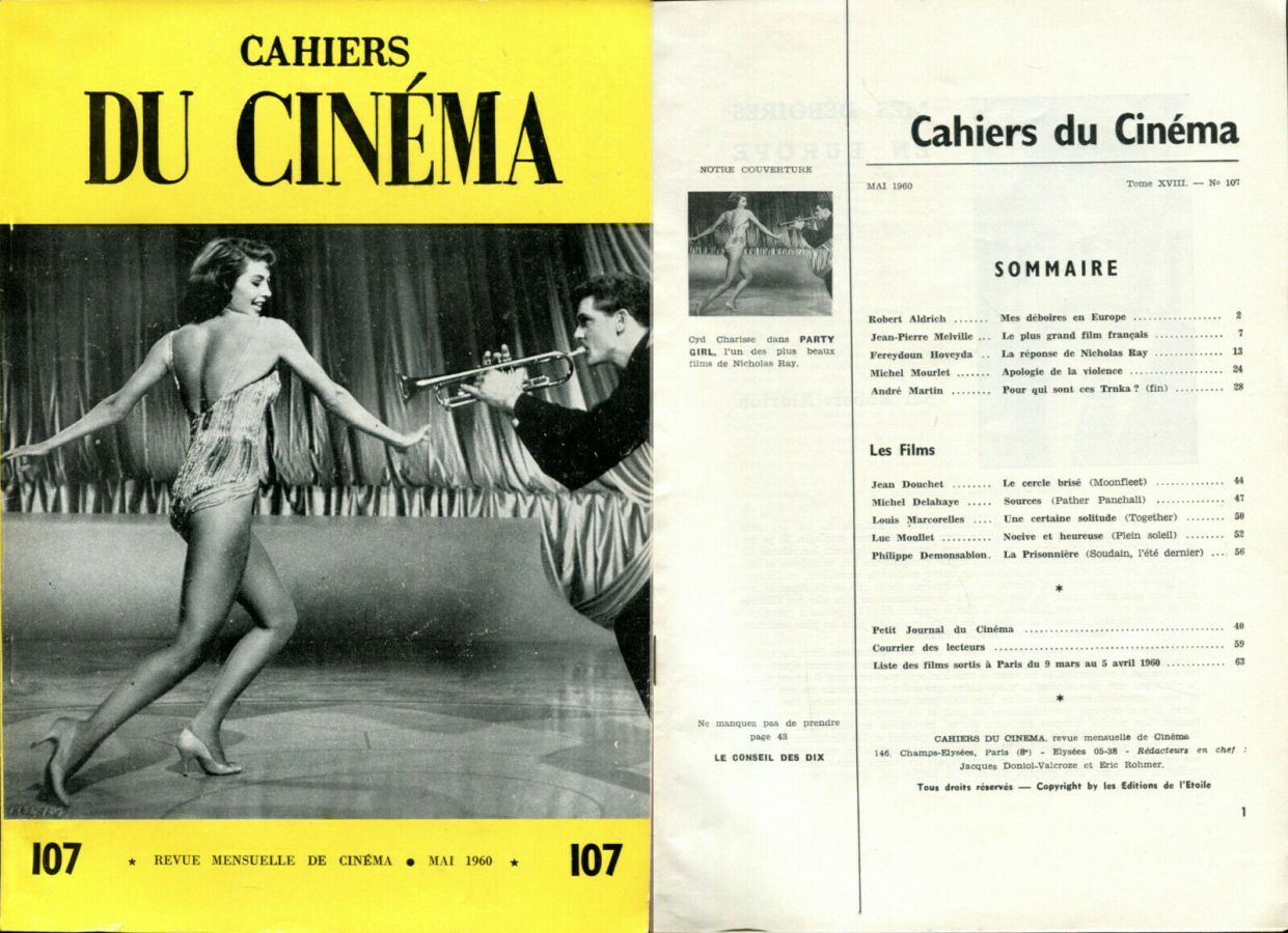 CAHIERS DU CINEMA magazine side cover Issue 107 May 1960
