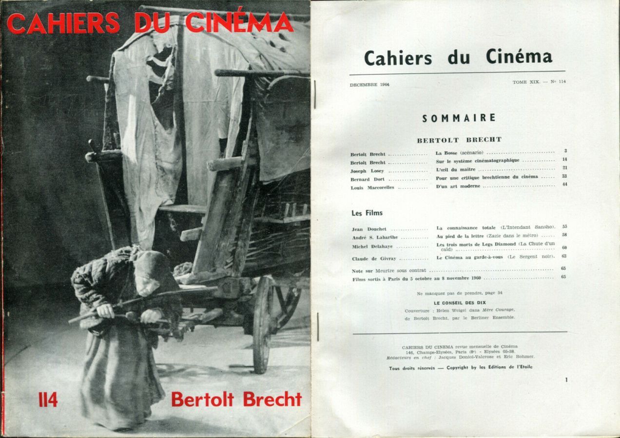 CAHIERS DU CINEMA magazine side cover Issue 114 December 1960