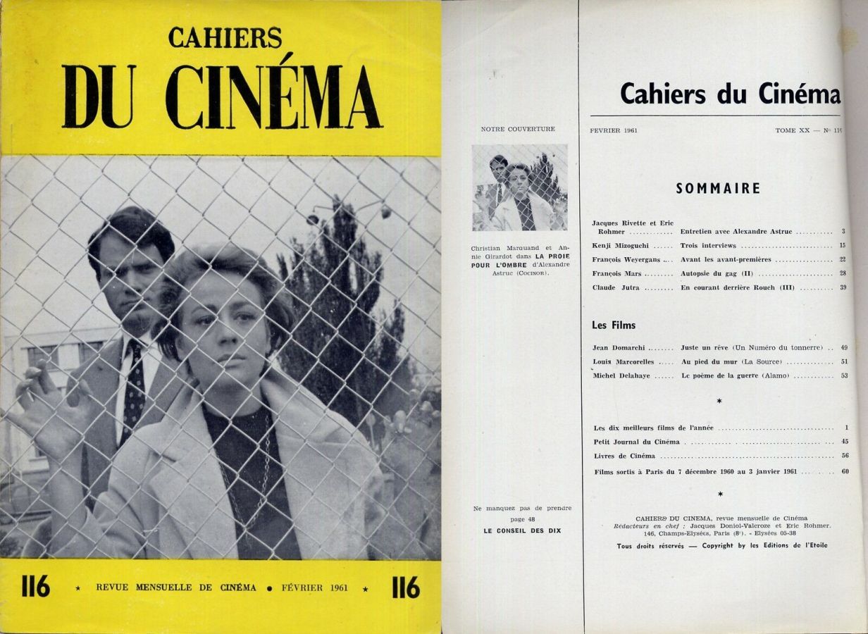 CAHIERS DU CINEMA magazine side cover Issue 116 February 1961