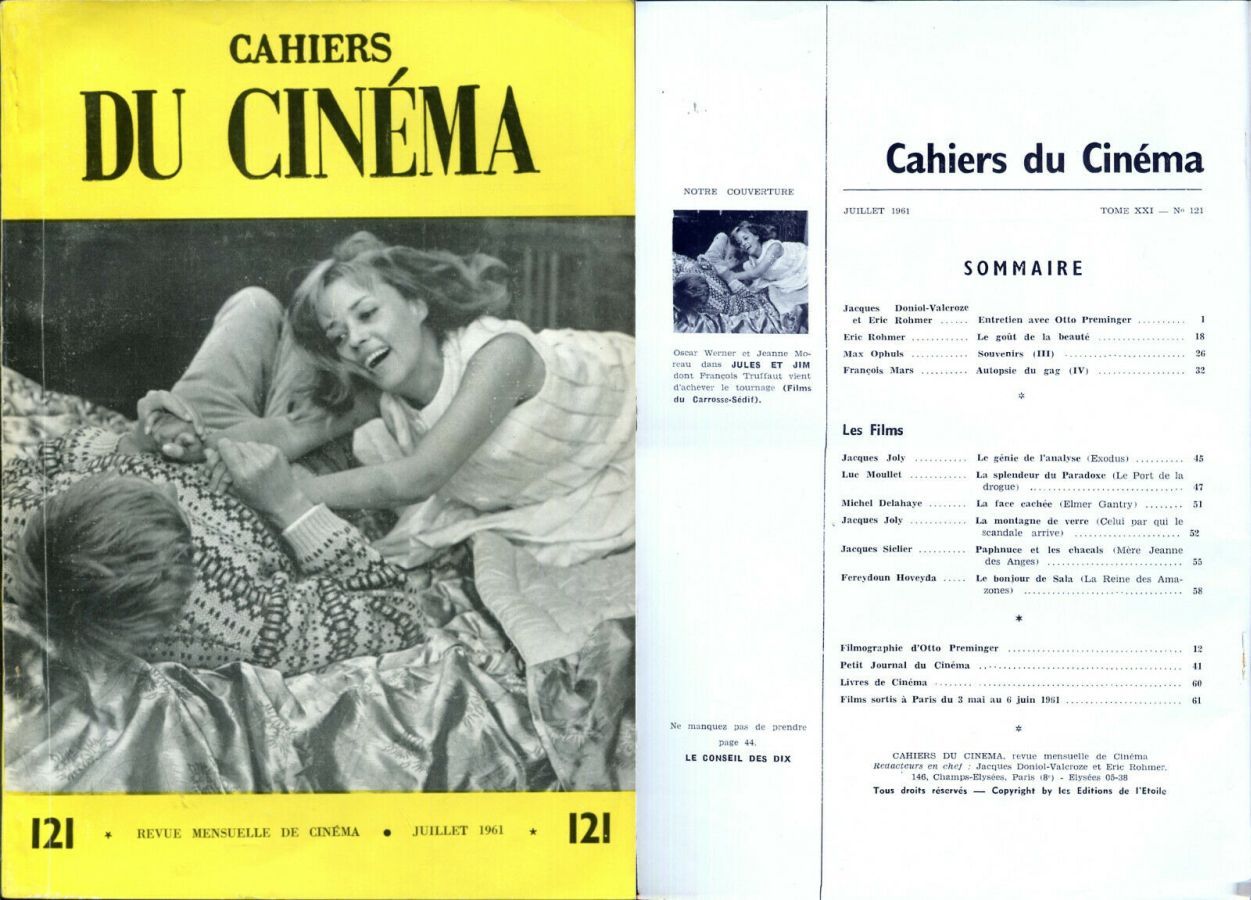 CAHIERS DU CINEMA magazine side cover Issue 121 July 1961