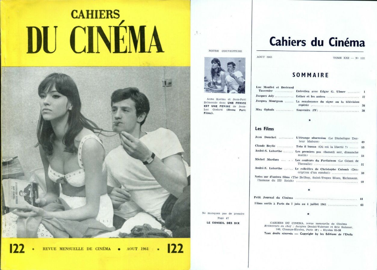 CAHIERS DU CINEMA magazine side cover Issue 122 August 1961