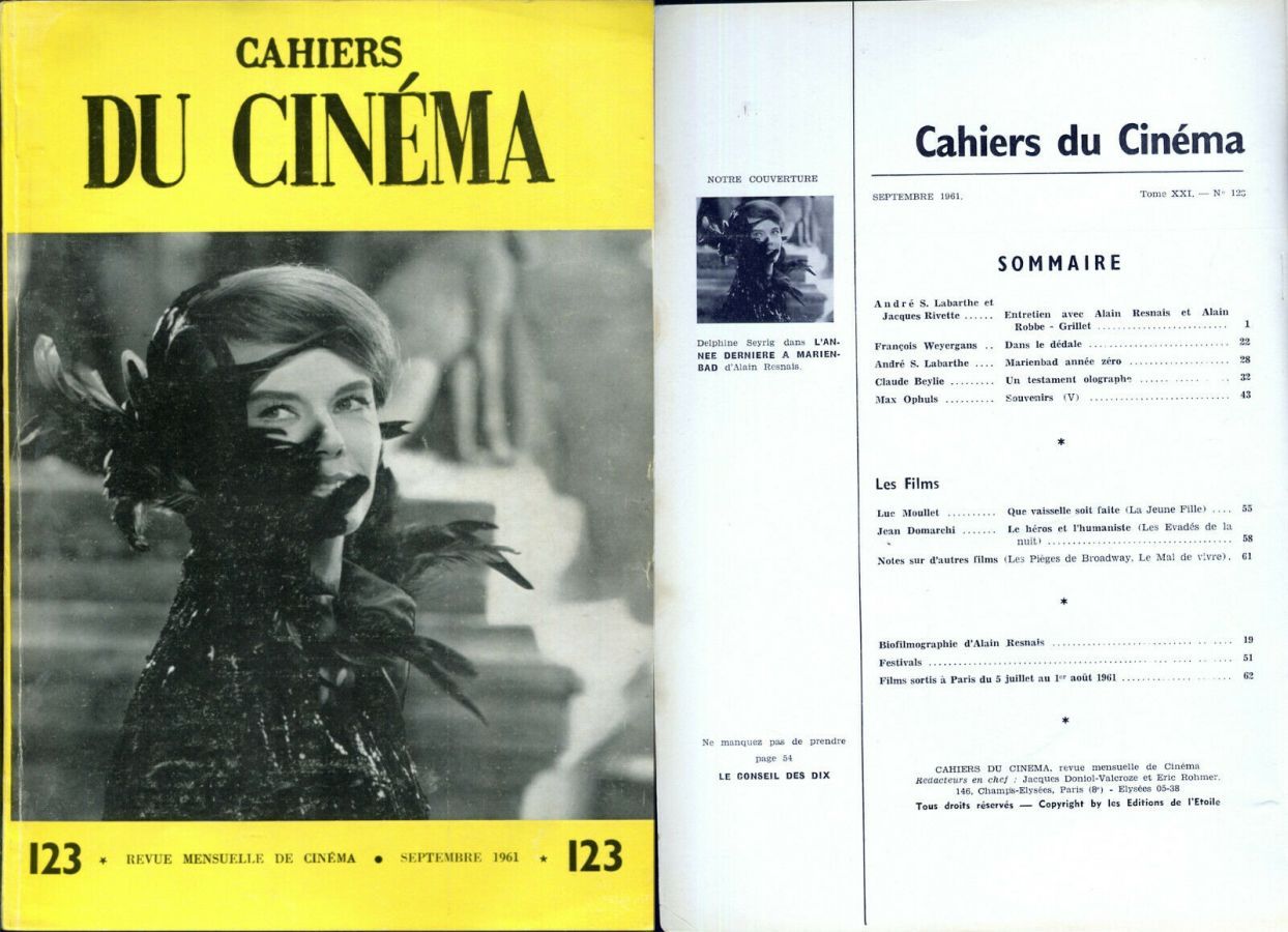CAHIERS DU CINEMA magazine side cover Issue 123 September 1961