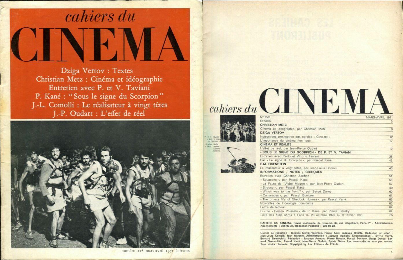 CAHIERS DU CINEMA magazine side cover Issue 228  1971