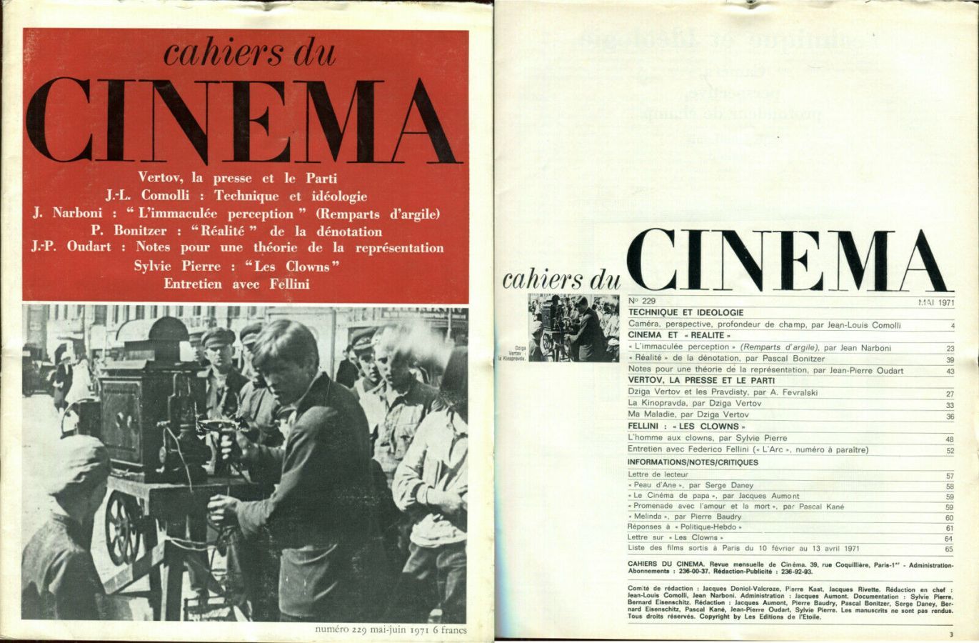 CAHIERS DU CINEMA magazine side cover Issue 229  1971