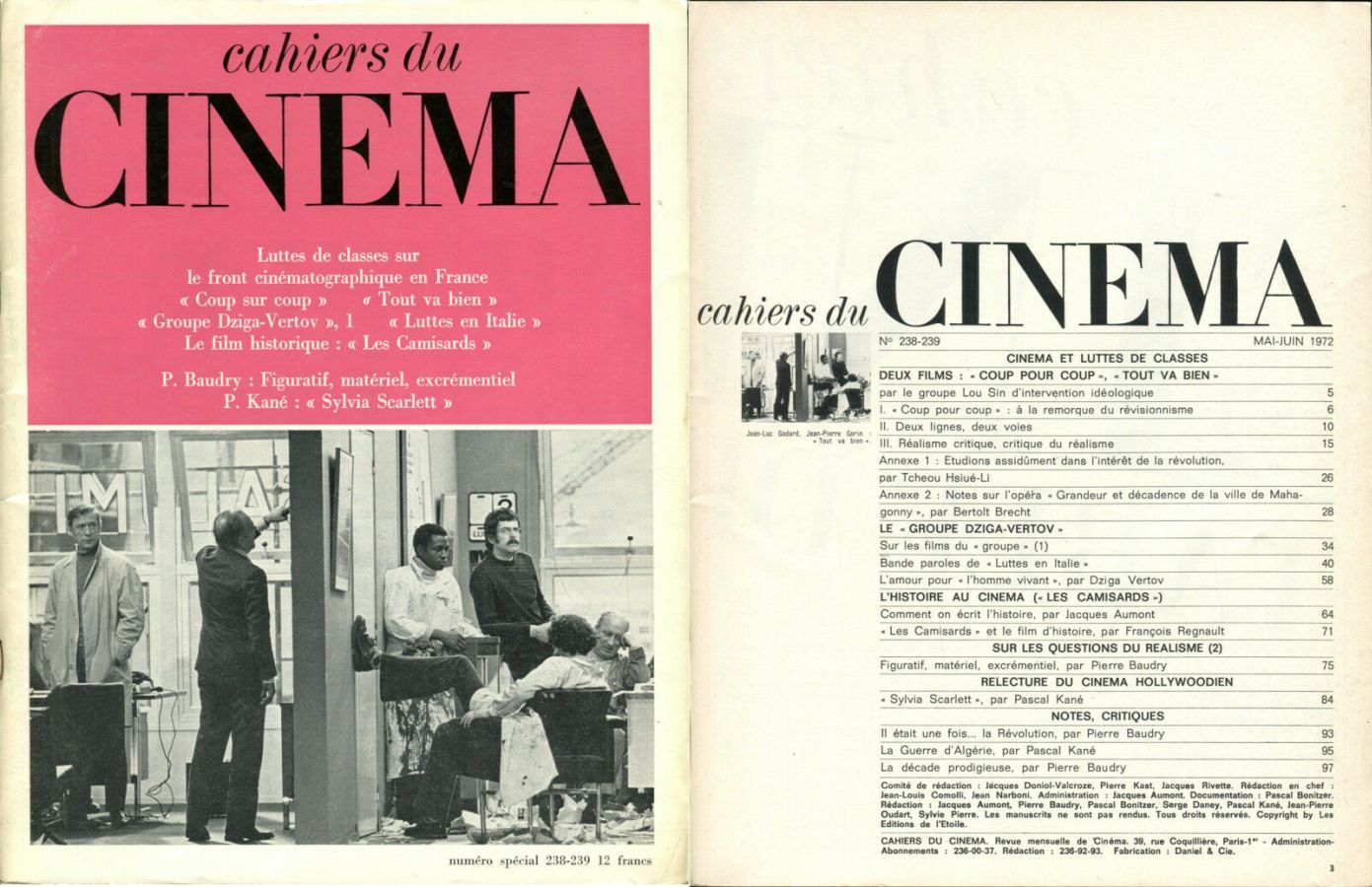 CAHIERS DU CINEMA magazine side cover Issue 238/239 May/June 1972