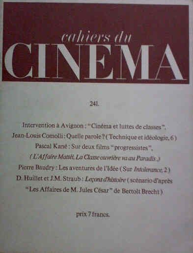 CAHIERS DU CINEMA magazine side cover Issue 241 September/October 1972