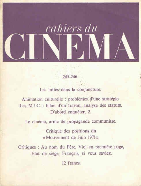 CAHIERS DU CINEMA magazine side cover Issue 245/246 April 1973