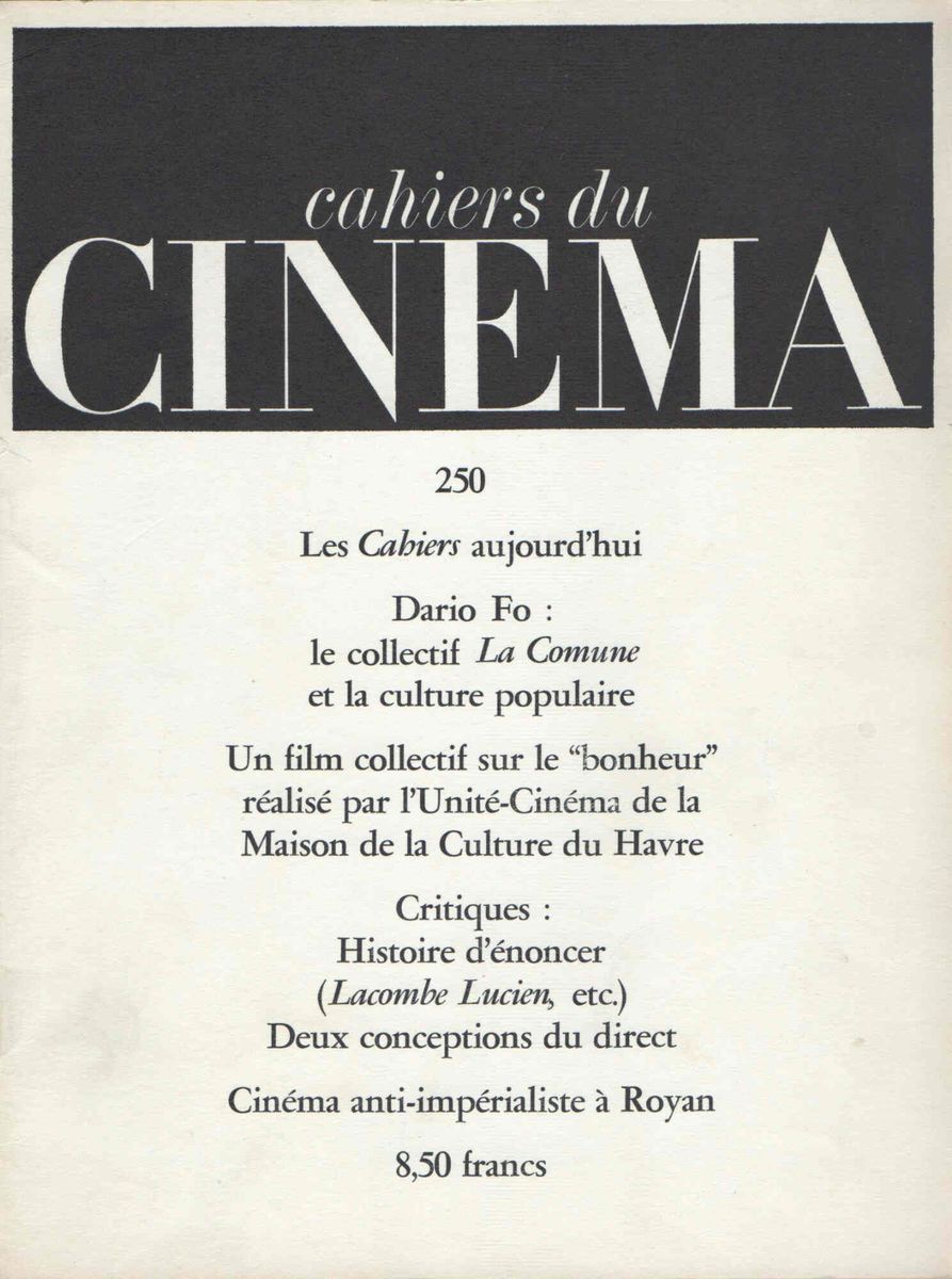 CAHIERS DU CINEMA magazine side cover Issue 250 May/June 1974