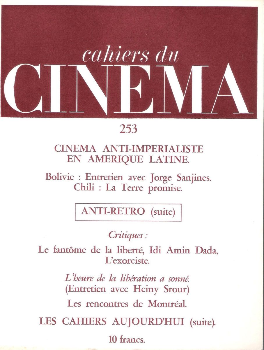 CAHIERS DU CINEMA magazine side cover Issue 253 October/November 1974