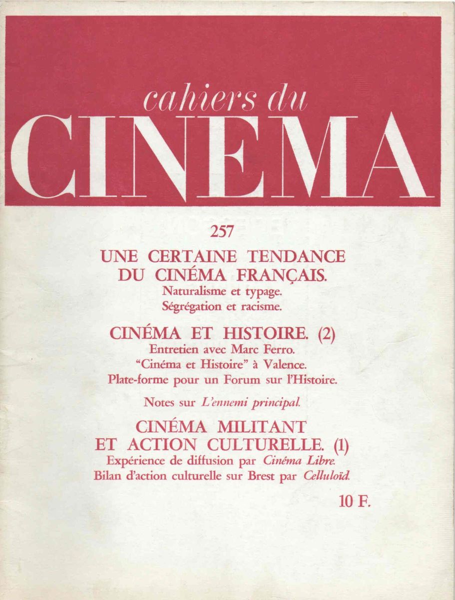 CAHIERS DU CINEMA magazine side cover Issue 257 May/June 1975