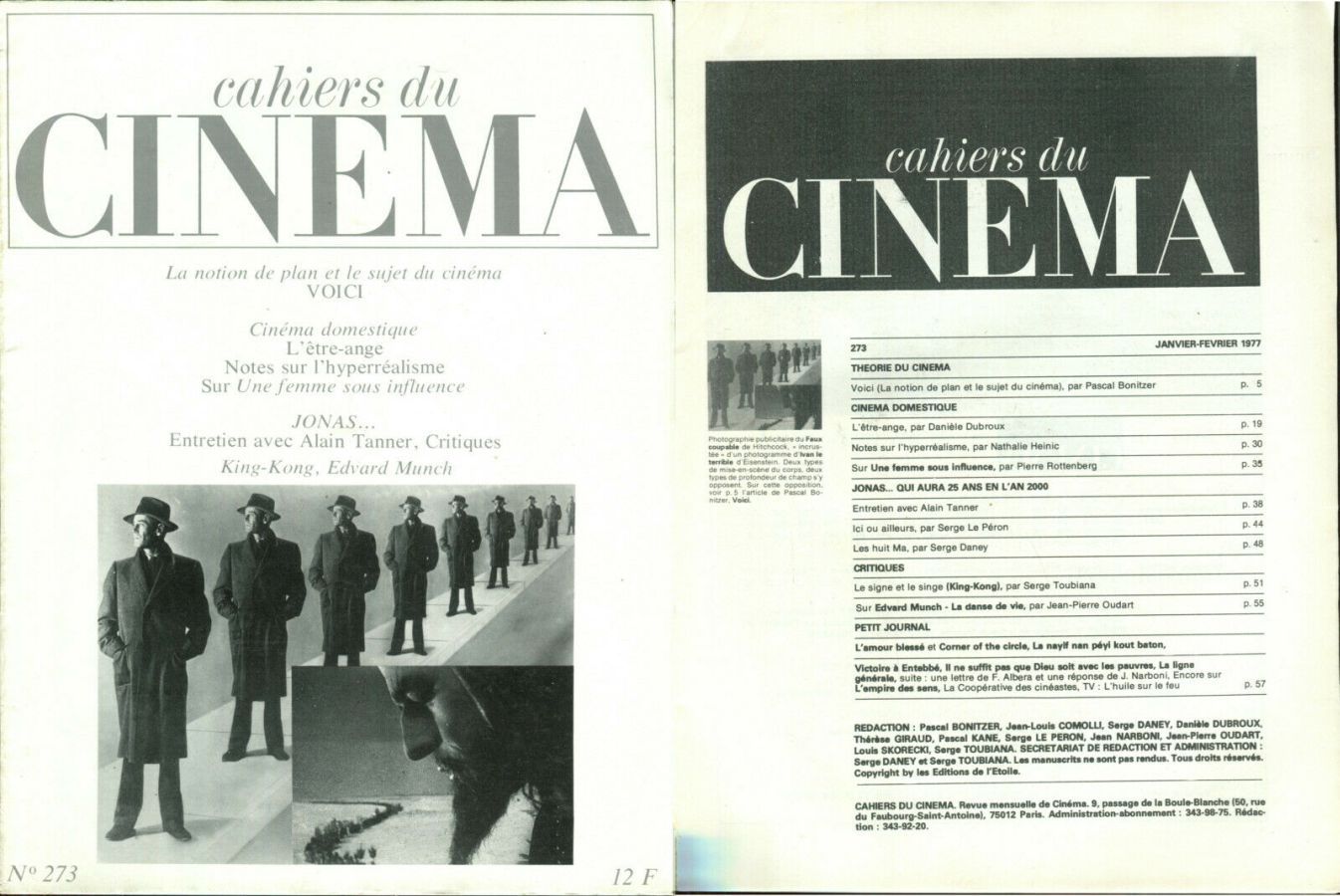 CAHIERS DU CINEMA magazine side cover Issue 273 January/February 1977