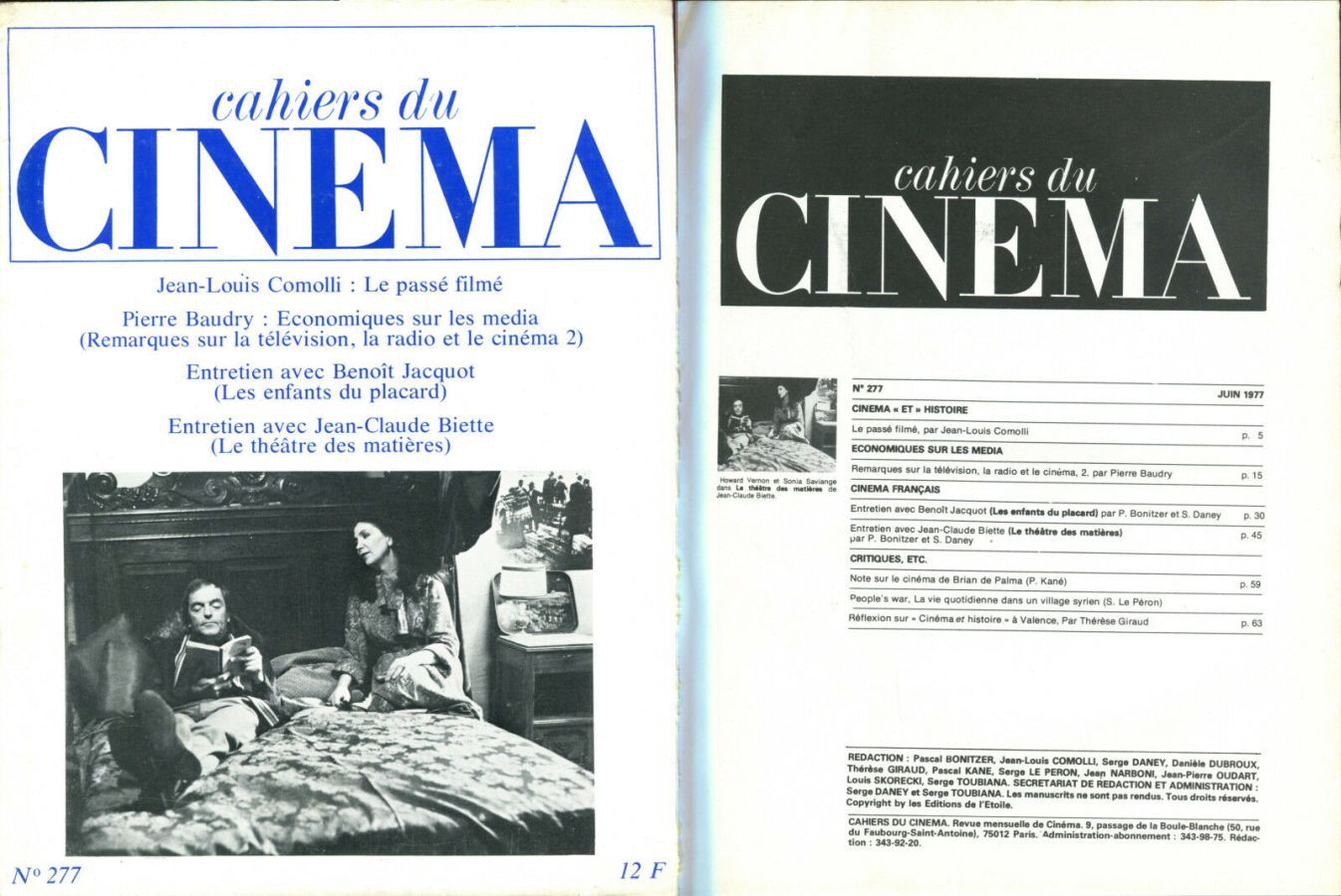 CAHIERS DU CINEMA magazine side cover Issue 277 June 1977