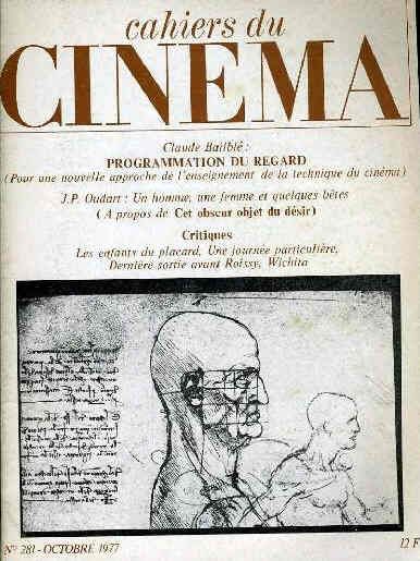 CAHIERS DU CINEMA magazine side cover Issue 281 October 1977