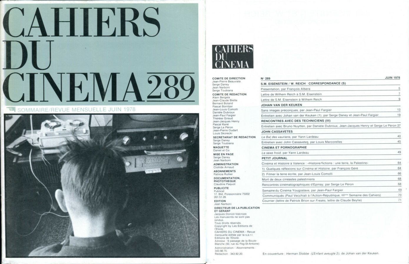 CAHIERS DU CINEMA magazine side cover Issue 289 June 1978